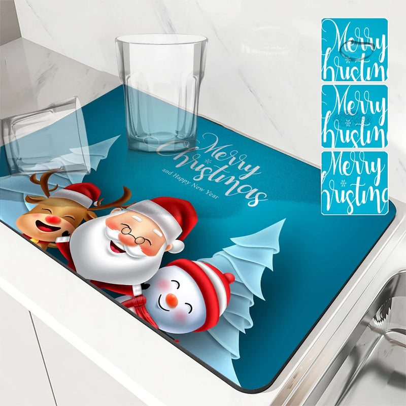 Axyaa Christmas Kitchen Drying Mat Large Absorbent Anti-slip Draining Pad