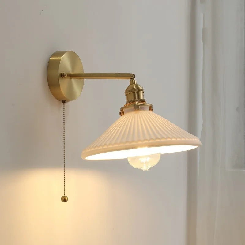Nordic Modern LED Wall Light Axyaa Ceramic Bedside Lamp Pull Chain Switch
