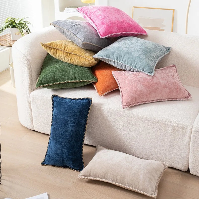 Axyaa Chenille Throw Pillow Covers 18x18 inch – Soft Farmhouse Style for Home Decor