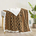 Axyaa Geometric Jacquard Throw Blanket: Double-Sided Soft Coral Fleece Bed Cover