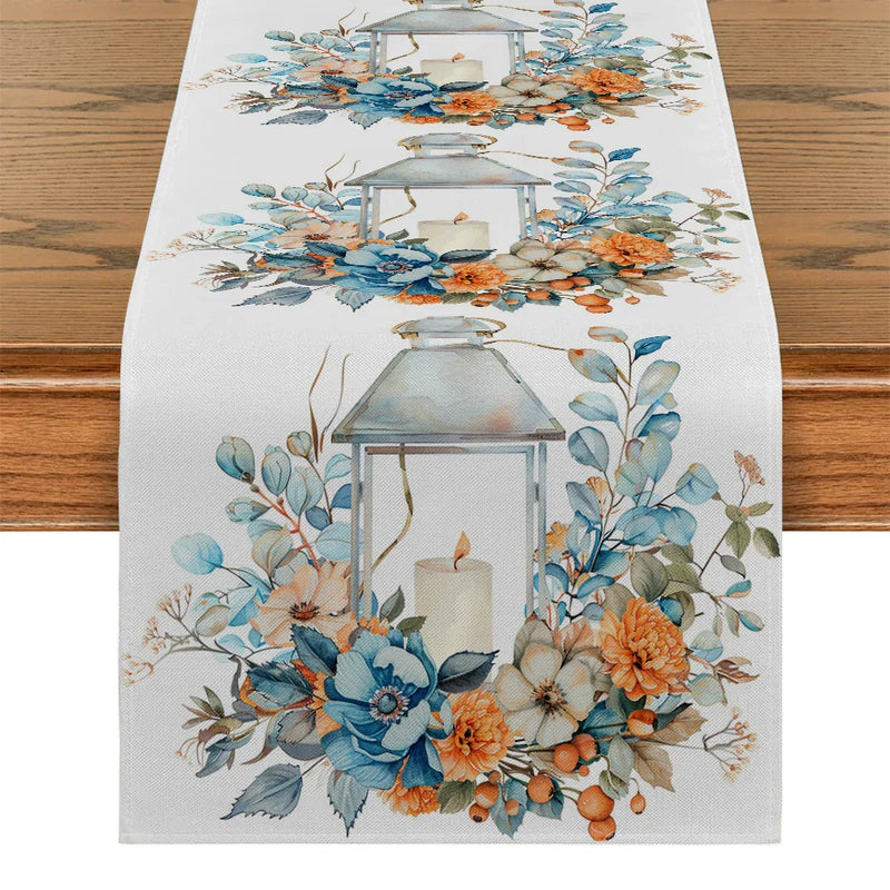 Axyaa Watercolor Flower Foliage Table Runner for Kitchen and Holiday Party