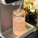 Axyaa Bowknot Glass Cup Set: 500ml Can Shape, Bamboo Lid, Straw - Perfect for Drinks
