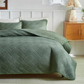 Axyaa Geometric Grid Bedspread Set - Grey Beige, US Queen Size 3pcs