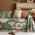 Axyaa Retro Oil Painting Design Sofa Cover with Tassels for Home Decor