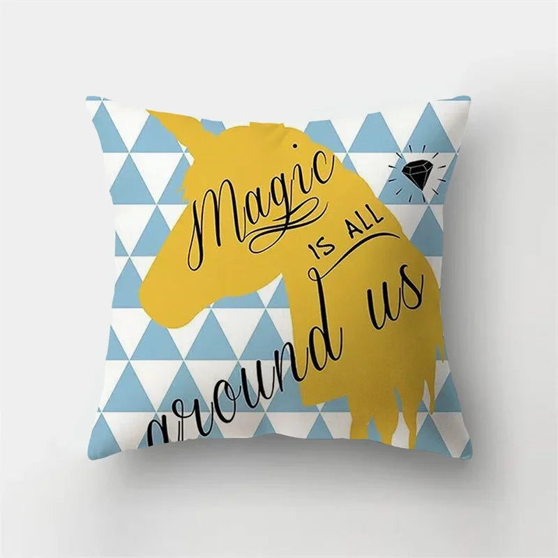 Blue Elk Geometric Pillow Case Cover by Axyaa - Fresh Animal Print Home Decoration