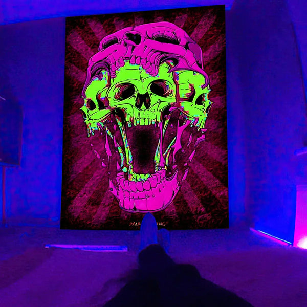 Axyaa Psychedelic Hippie Skull UV Reactive Wall Hanging for Individual Room Decor