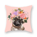 Floral Animal Painting Pillowcase Pink Cat Dog Llama Sofa Cushion Cover Home Decor