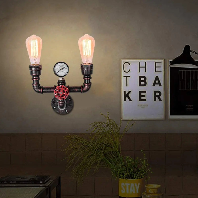 Axyaa Water Pipe LED Wall Light: Vintage Industrial Retro Loft Iron Lamp