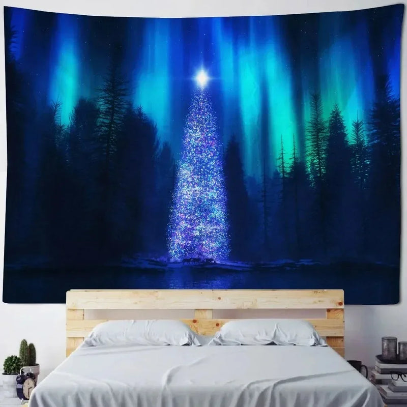 Axyaa Aurora Night View Christmas Tree Tapestry for Festive Home Decor