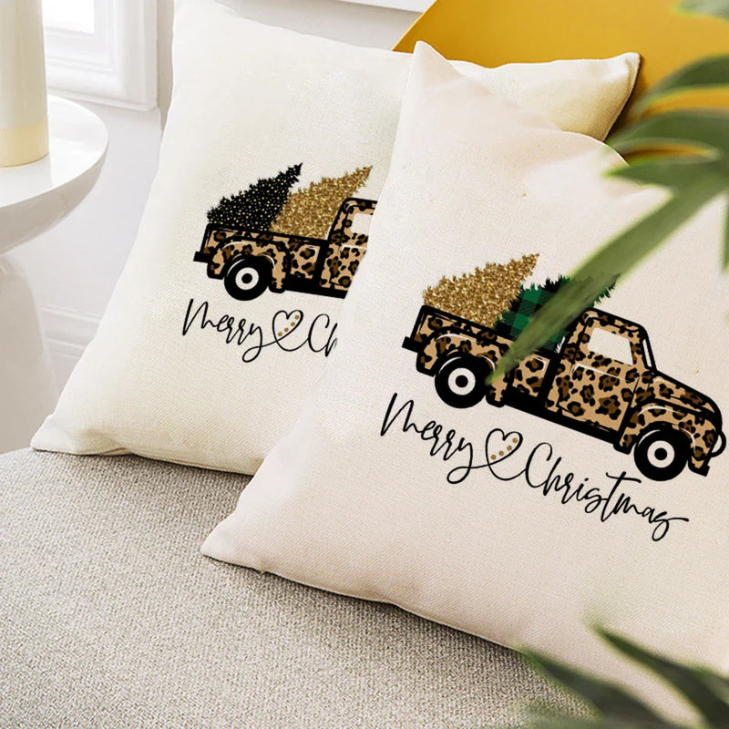 Axyaa Christmas Pickup Trucks Linen Cushion Covers 45x45 for Modern Home Decor