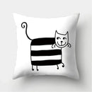 Axyaa Black & White Cat Pattern Cushion Cover for Living Room, Bedroom & Sofa