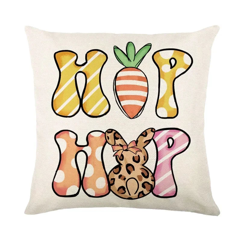 Easter Bunny Eggs Pillowcase 45x45cm Linen Pillow Covers, Axyaa Home Decor Brand