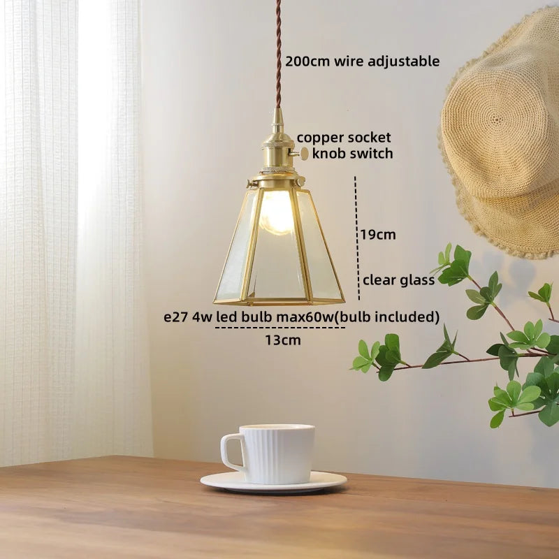 Axyaa Glass Copper LED Pendant Light for Home Decor - Nordic Style