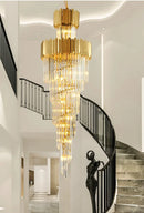Axyaa Golden Luxury Hotel Lobby Modern Crystal Chandelier for Multi-Story Staircase Lighting