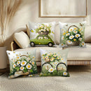Axyaa Green Tone Daisy Pillowcase Set Vintage Style Butterfly Theme
