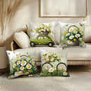 Axyaa Green Daisy Pillowcase Set with Pastoral Fresh Style, Wicker Basket & Butterfly