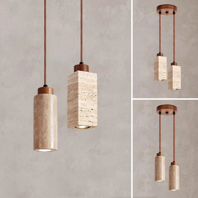 Axyaa Yellow Stone Pendant Light: Nordic LED Set for Cozy Home Ambiance