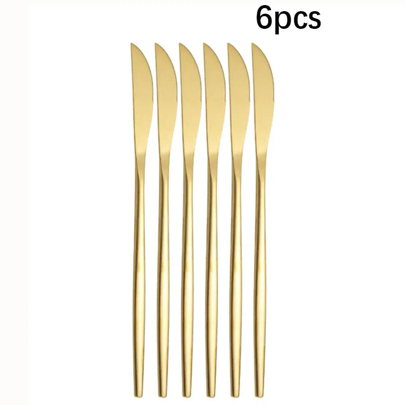 Axyaa 6pcs/30pcs Golden Stainless Steel Cutlery Set