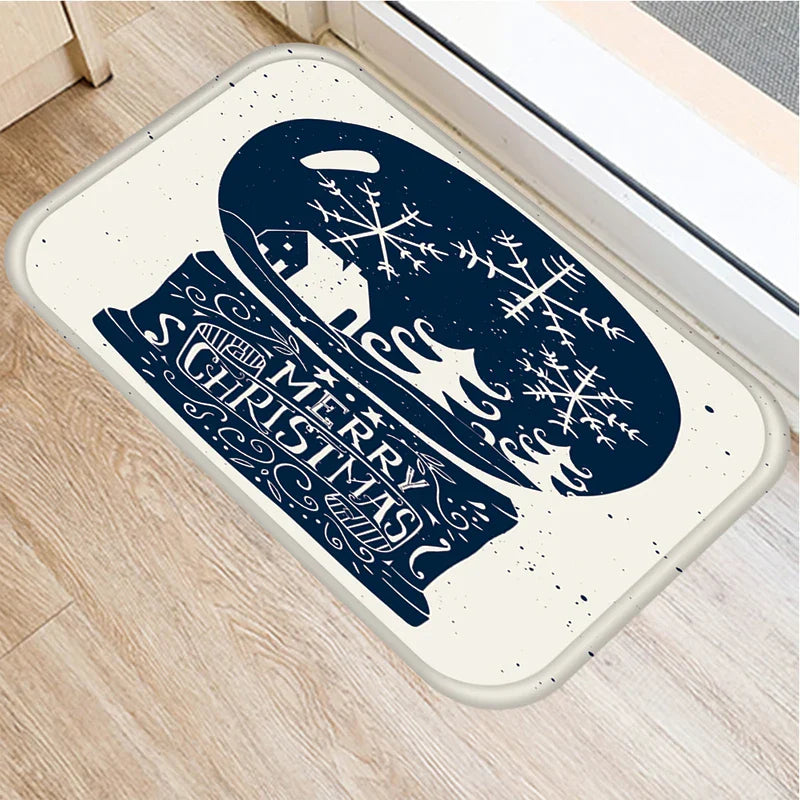 Axyaa Christmas Snow Deer Print Door Mat Non-Slip Floor Carpet - Home New Year Decoration
