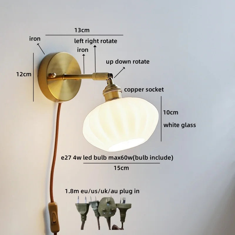 Axyaa White Glass LED Wall Lamps - Modern Nordic Interior, Up Down Rotate Lighting