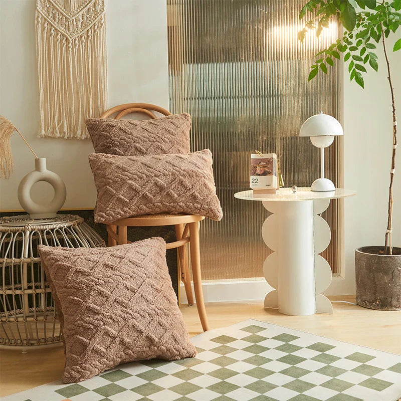Axyaa Short Plush Geometric Pillow Cover Set for Home Decor