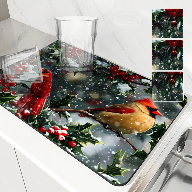 Axyaa Christmas Berry Kitchen Mat - Absorbent & Antiskid Draining Pad