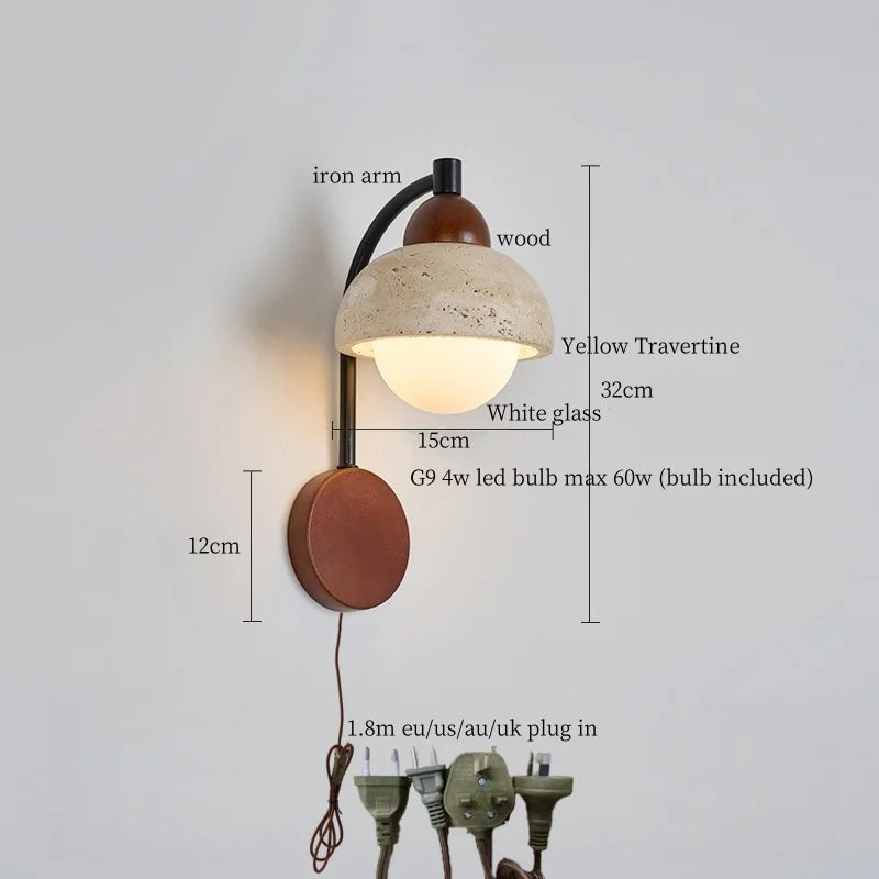 Axyaa Mushroom Stone LED Wall Lamps with Pull Chain Switch for Living Room & Bedroom