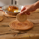 Axyaa Hand-woven Rattan Coaster Tray Set