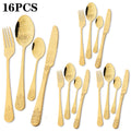 Axyaa 16pcs Retro Silver Stainless Steel Dinnerware Set with Creative Carving