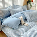 Axyaa Blue & White Grid 4-Piece Bed Sheet Set, Thickened Material