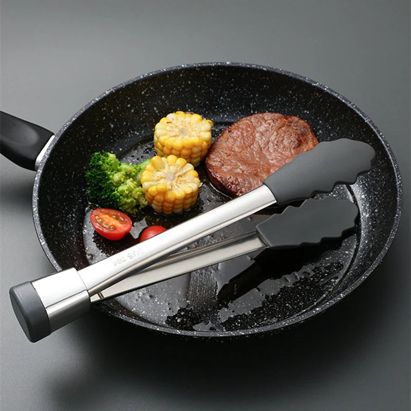 Axyaa Silicone Head Kitchen BBQ Tongs for Outdoor Picnic and Home Cooking