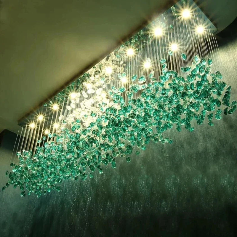 Axyaa Modern Crystal LED Chandelier for Living Rooms, Luxury Stone Crystal Indoor Hanging Lamp