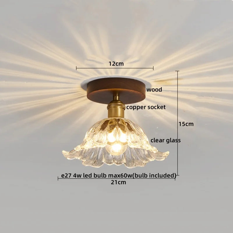 Axyaa Glass Wood LED Ceiling Lights Modern Plafondlamp for Living Room & Corridor