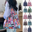 Axyaa Foldable Reusable Grocery Bag Animal Flower Pattern Large Capacity Waterproof Shoulder Bag