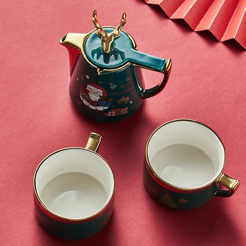 Axya Ceramic Elk Teapot Mug Set - Festive Home Gift for Christmas & New Year