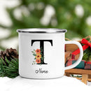 Axyaa Flower Letter Enamel Mug - Personalized Alphabet Camping Tea Coffee Cup