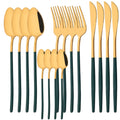 Axyaa 16Pcs Western Black Gold Dinnerware Set Stainless Steel Tableware Flatware