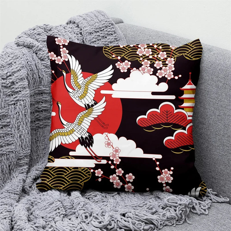 Axyaa Lucky Cat Japanese Style Sofa Bed Pillow Cover: Mount Fuji Japanese Art