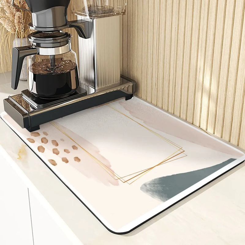 Axyaa Diatomite Kitchen Mat: Flowers Pattern Table Decor & Cup Holder