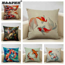 Axyaa Goldfish Linen Cushion Cover 45x45cm for Sofa, Living Room Decoration