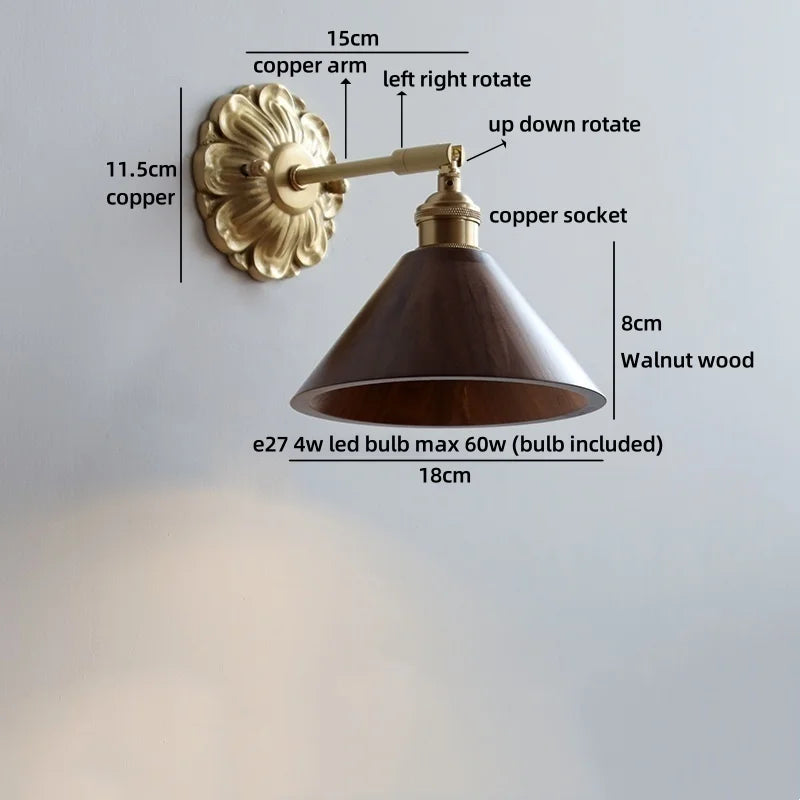 Axyaa Nordic LED Flower Wall Light Antique Gold Brass Modern Bedside Lamp