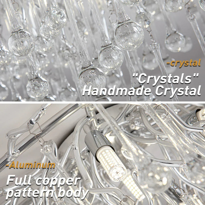 Axyaa Chrome Teardrop Crystal Ceiling Chandelier - Modern Luxury Branch Crystal Chandeliers