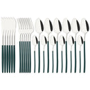 Axyaa 24-Piece Stainless Steel Dinnerware Set White Silver Flatware Tableware Kit