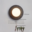 Axyaa Stone LED Wall Lamp with Pull Chain Switch - Black Travertine Wabi Sabi