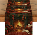Axyaa Christmas Cat Fireplace Bow Table Runner for Kitchen Holiday Party Decor