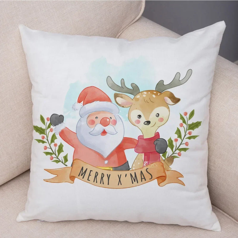 Axyaa Christmas Cartoon Animal Cushion Cover - Santa Claus Pillowcase