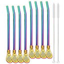 Axyaa Stainless Steel Drinking Straws Spoon Set for Cocktails & Tea - 8Pcs