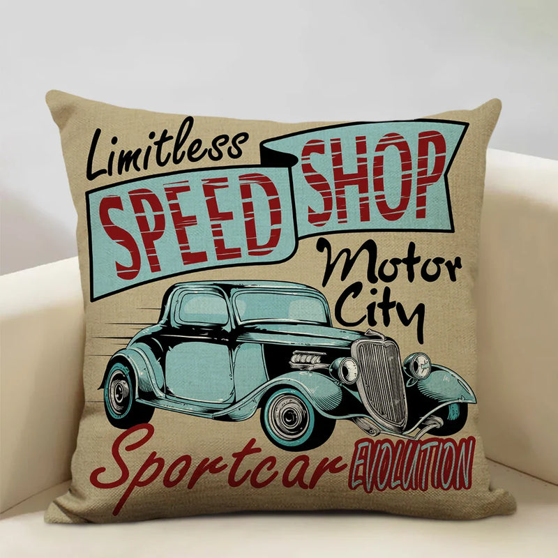 Axyaa Classic Cars Print Cushion Cover 45X45CM Pillowcase Linen Throw Pillow