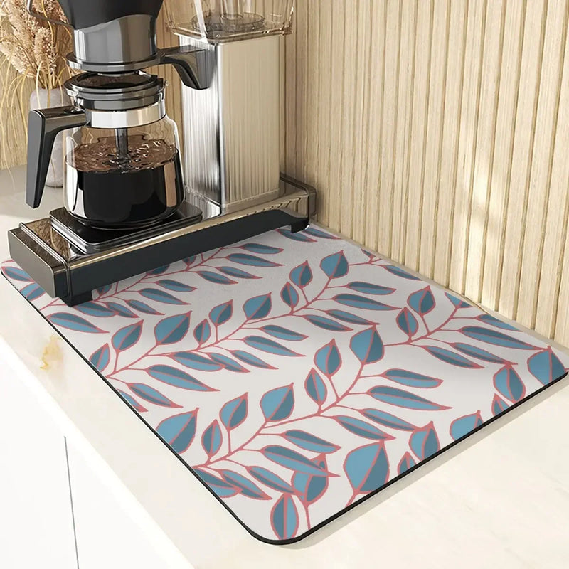 Axyaa Leaves Pattern Silicone Dish Mat for Absorbent Drying & Home Decor