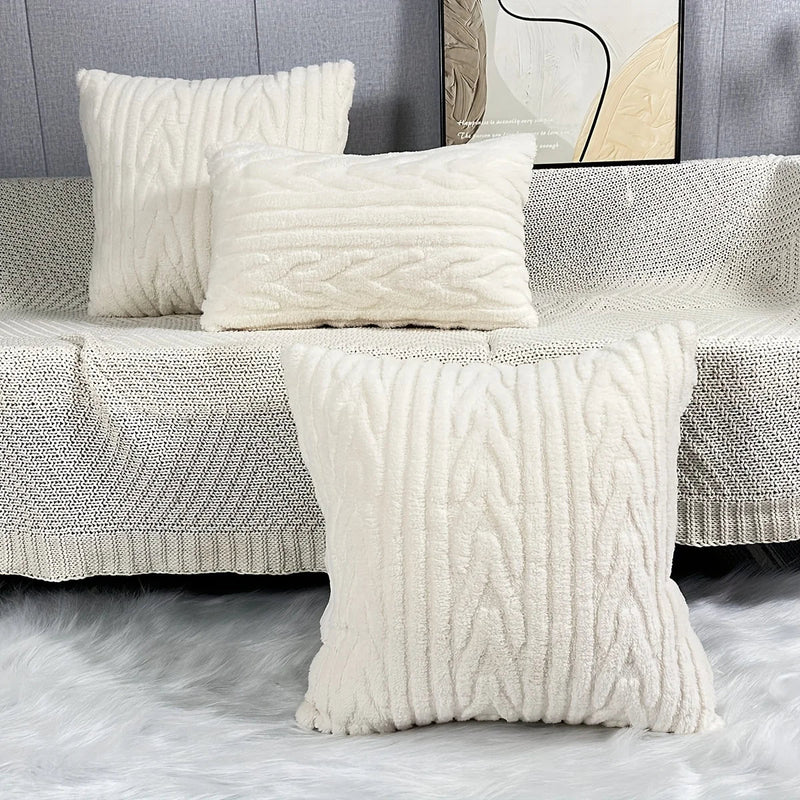 Axyaa Plush Cream White Throw Pillow Cover for Cozy Home Decor